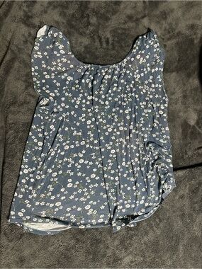 LOFT Blue Floral Scoop Neck Top